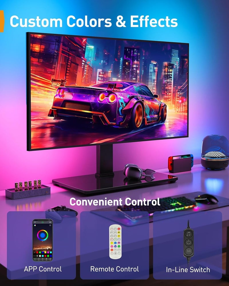 Perlegear Universal Swivel TV Stand with LED Lights for 32–70 inch TVs, Height Adjustable Table Top TV Stand with Tilt, Tempered Glass Base, Holds up to 88 lbs, Max VESA 400x400mm, PGTVS32B - Image 3
